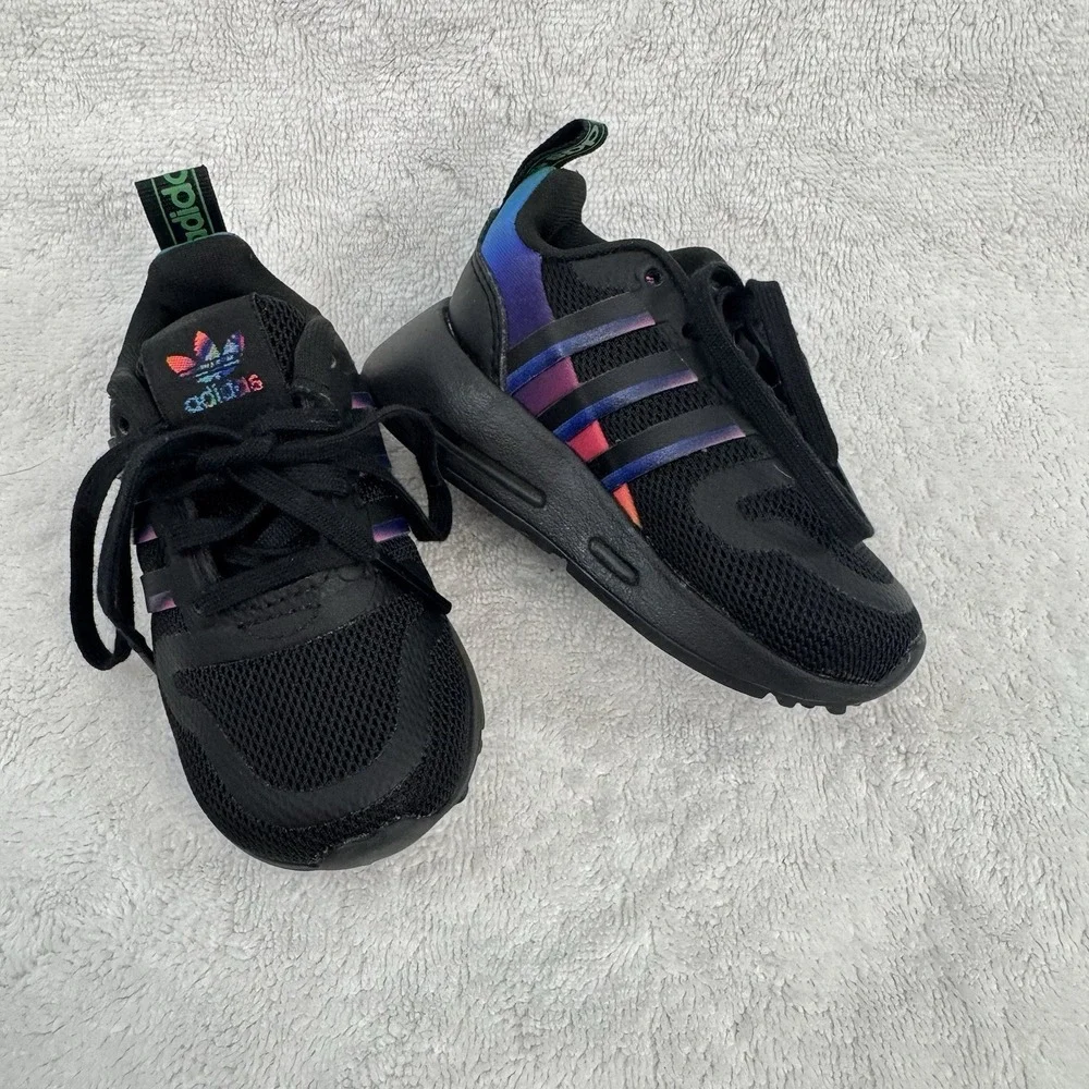 NEW ADIDAS ORIGINALS MULTIX EL I CORE Toddler 4k Black Rainbow Baby Athleisure